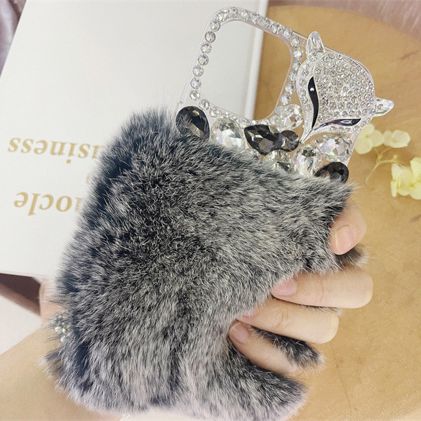Soft Beaver Rabbit Fur Hair Phone Case for iPhone 14 Mini 14 Pro Max Luxury Bling Fur