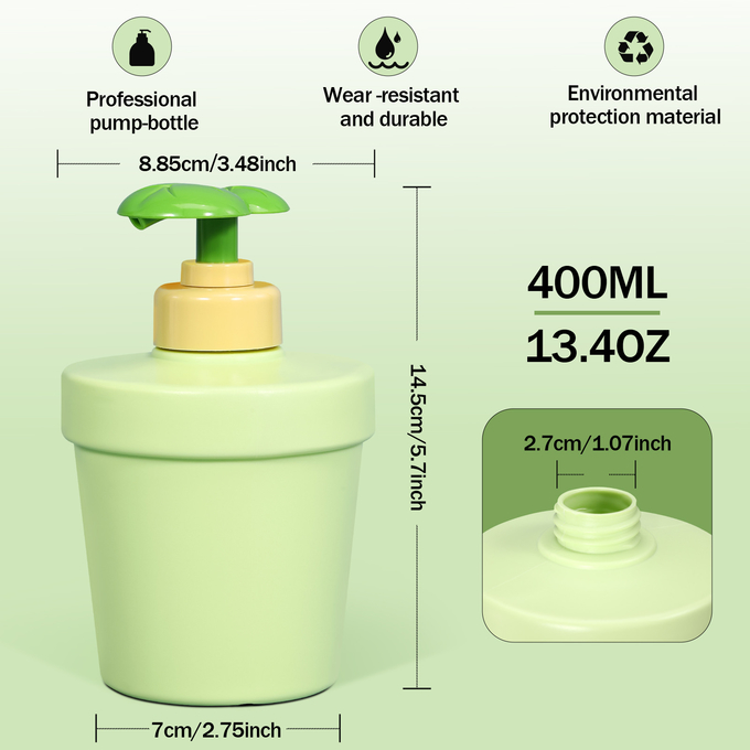 Umetass Green Children's Plastic Shampoo Bottle With Pump Travel Shampoo And Conditioner Bottle