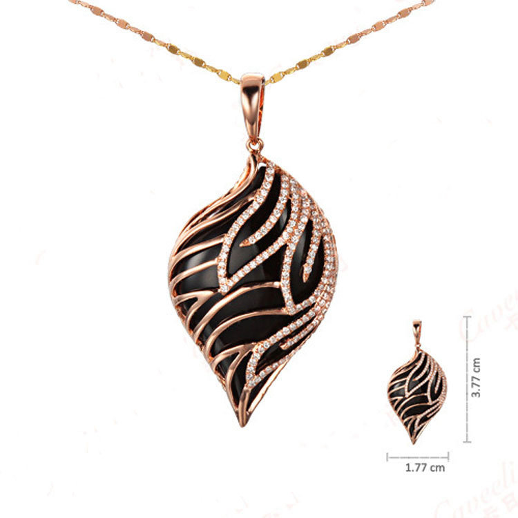 18K Rose Gold Black Onyx Diamonds Ring Pendant Earrings Jewelry Set (GDSET002)