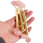 145mm Length Rose Quartz Jade Roller Double Duty Stainless Steel Handle