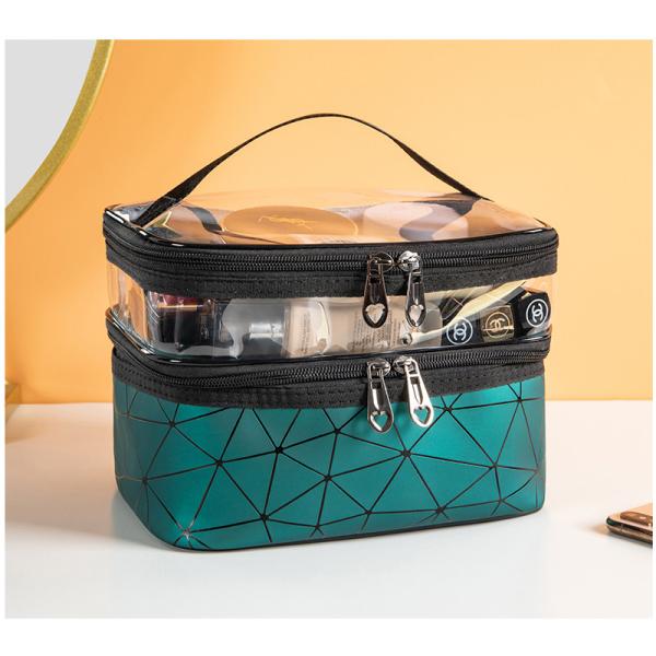 Double Layer Makeup Bag Case With Adjustable Dividers