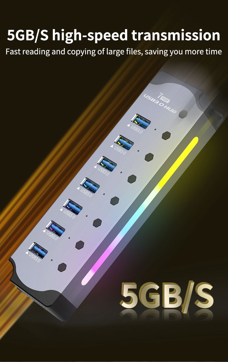 Customized Logo Accepted Speed USB 3.0 Hub with 7 Ports and Aluminum Alloy Design