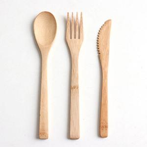 China OEM logo natural portable Travel wooden fork spoons knives bamboo wood Flatware cutlery set for kitchen on sale