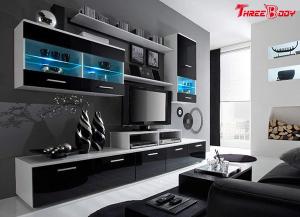 China High End Contemporary Bedroom Furniture Living Room Wall Units With LED Lights wholesale