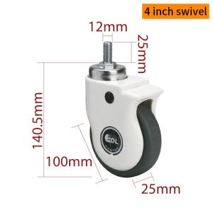 Light Duty Medical Caster Wheels 4 Inch TPE 70kg Load