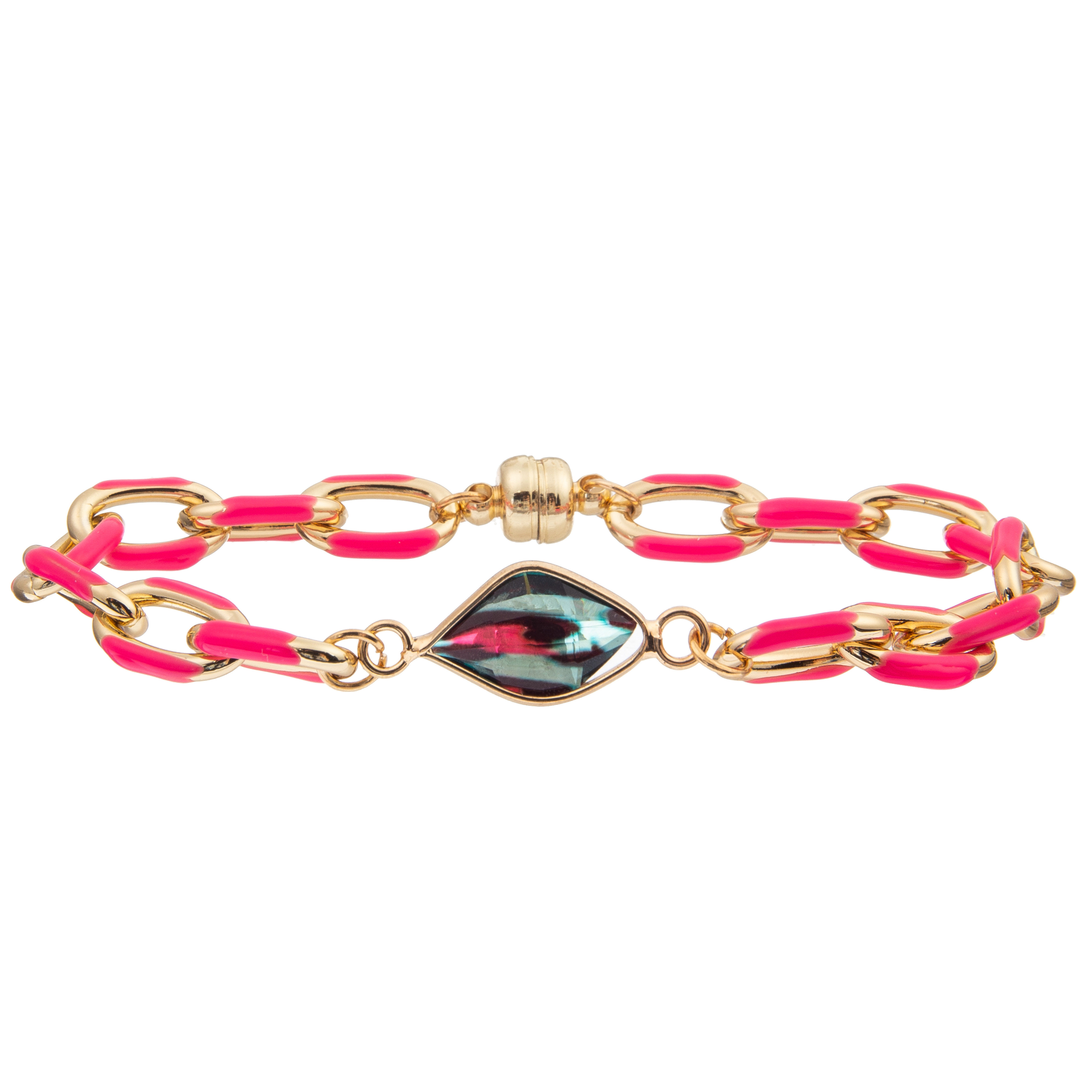 Magnetic Buckle Painting Oil PaperClip Chain Link Bracelet With Faceted Crystal