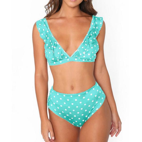 2018 Sexy High Waist Bikini Women Swimwear Push Up Swimsuit Ruffle with spot flounced on shoulder