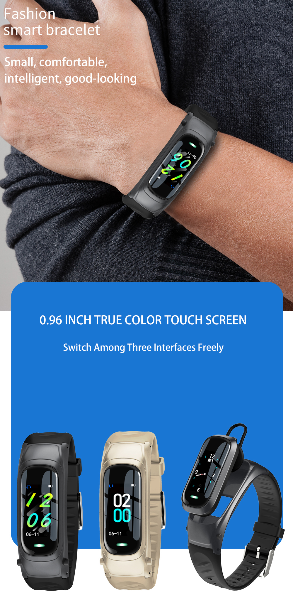 Fashion Smart Bracelet B6 NFC 0.96 Inch TFT Color Display Blood Pressure Oxygen Monitoring Watch