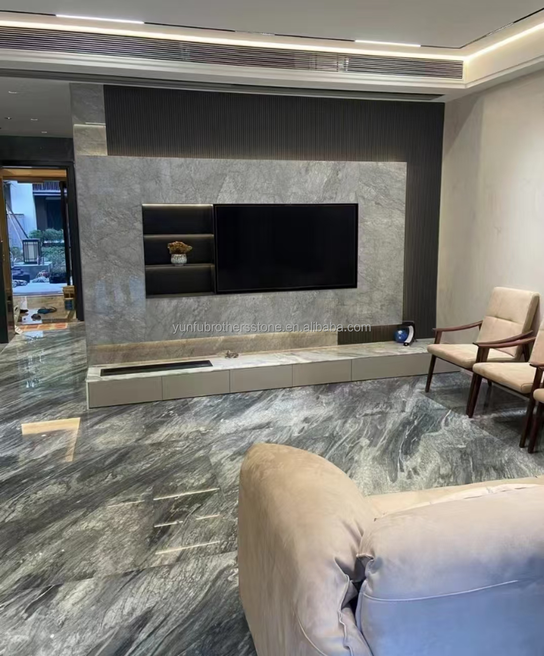 Hotel Interior Design Calcite Marble Step Floor and Stairs with Light in Florence Gray