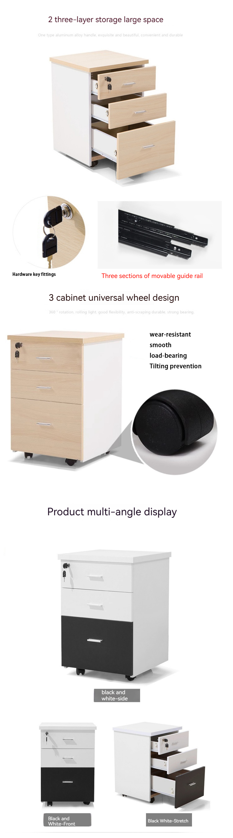Versatile Three-Drawer Lockable Cabinet for Office File Storage and Mail Organization