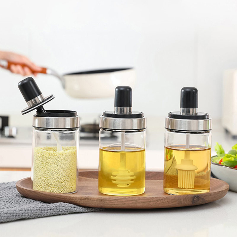 FDA LFGB Seasoning Empty Glass Jars With Wooden Lid