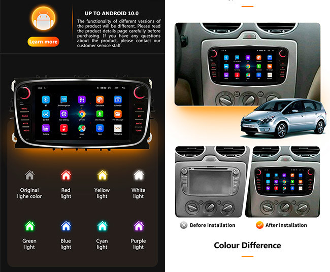 Android 10 2 Din Car Multimedia Player 7inch Double Din Car Android Stereo RAM 2GB Ford Focus Mondeo