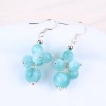 Handmade Light Lake Blue Jade Healing Spiritual Round Bead Flower Dangle Earring