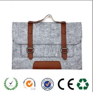 China Popular Europe fashion felt laptop sleeve with brown leather wholesale