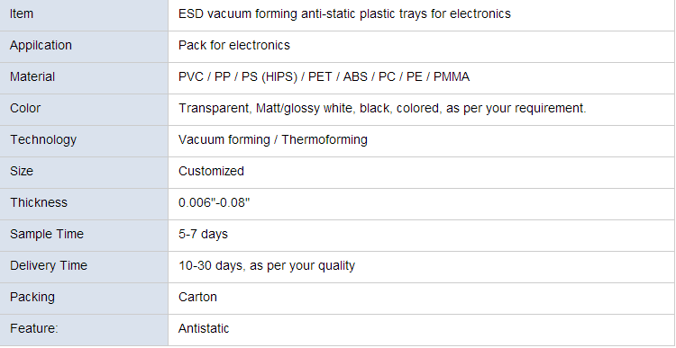 custom design antistatic ESD PCB plastic blister tray