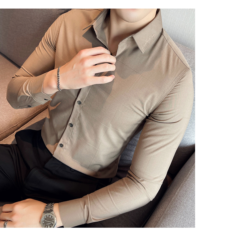 Long Sleeves Formal Slim Fit Shirt Top for Adult Men Sustainable and Solid Color