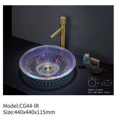 China Bathroom Above Counter Crystal Glass Wc Wash Basin Colorful Round Table Top wholesale