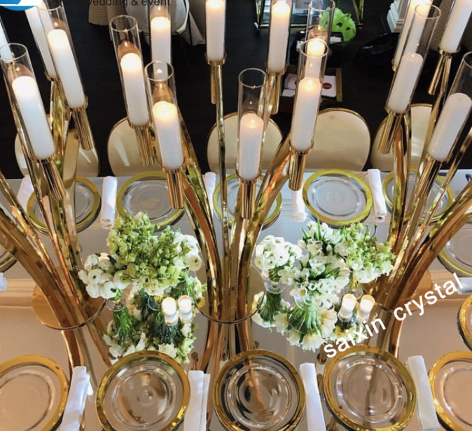 Wholesale long stem black crystal candelabra for wedding centerpiece