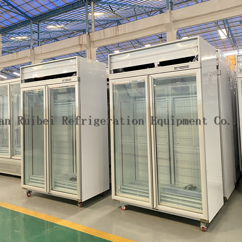 1000L Glass Door Display Showcase Upright Freezer With Fan Cooling System