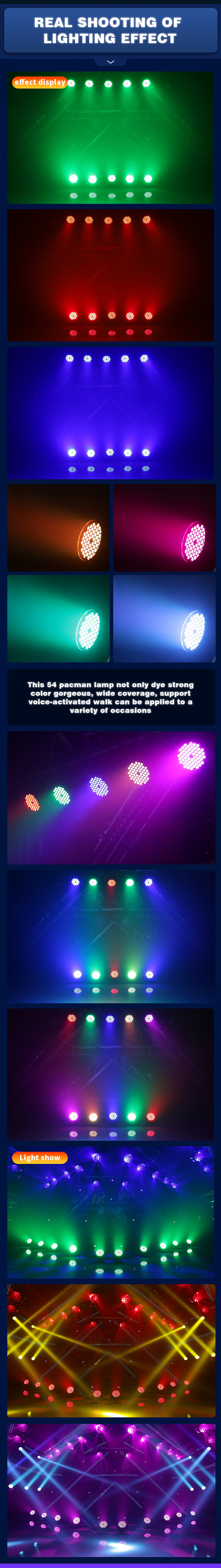 54pcs*3W Led Par Can Uplight Stage Lights with RGB/RGBW Color Mixture and DMX Control