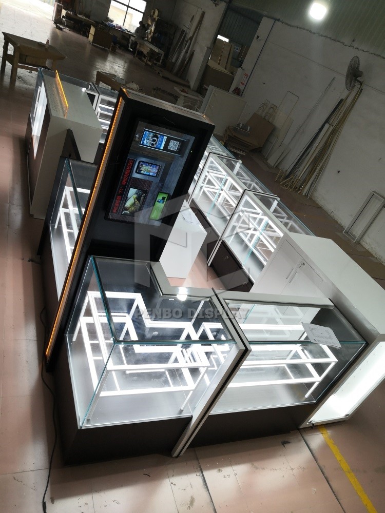 T5 LED Glass Cell Phone Kiosk 8mm Thick Tempered Glass Cell Phone Display Showcase