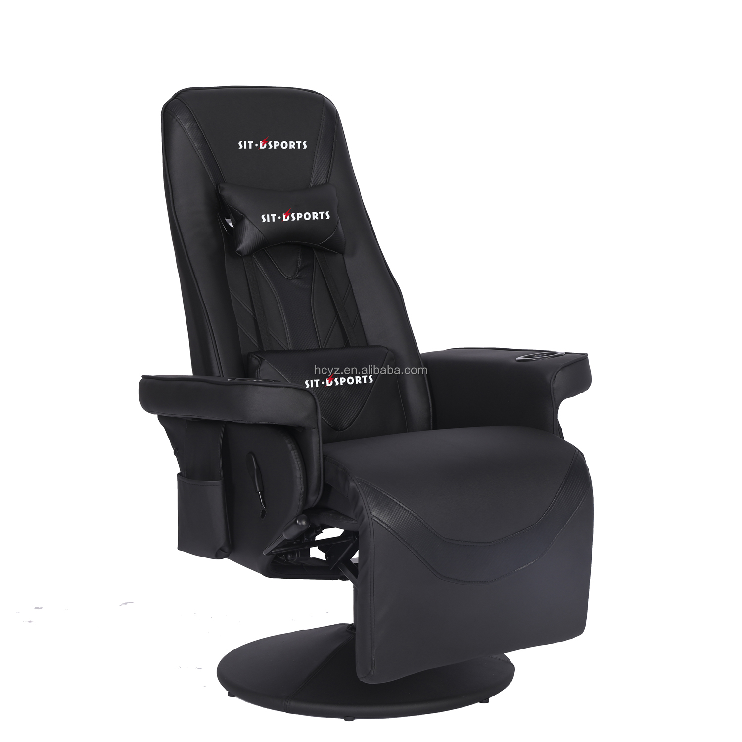 Office Gaming Chair with Cup Holder and Bluetooth Speakers in Racing Style PU Leather