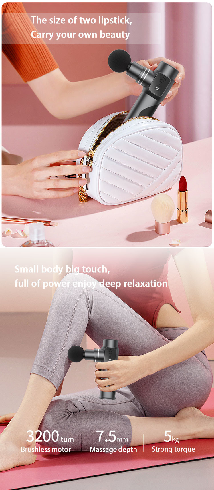 Portable Mini Muscle Massage Gun 1700 - 2650rpm With Brushless Motor