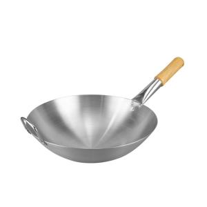 China Restaurant Hotel Steel Kitchen Wok Pan With Wooden Handle Stainless Steel 201 Wok wholesale