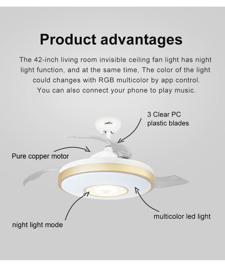 Stylish Metal Indoor Ceiling Fan with Hidden Blades and Cooling Air LED Light Function