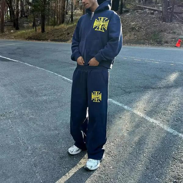 Vintage Acid Wash Men's Tracksuits DTG Print Sweat Suit Casual Daily Life Jogger
