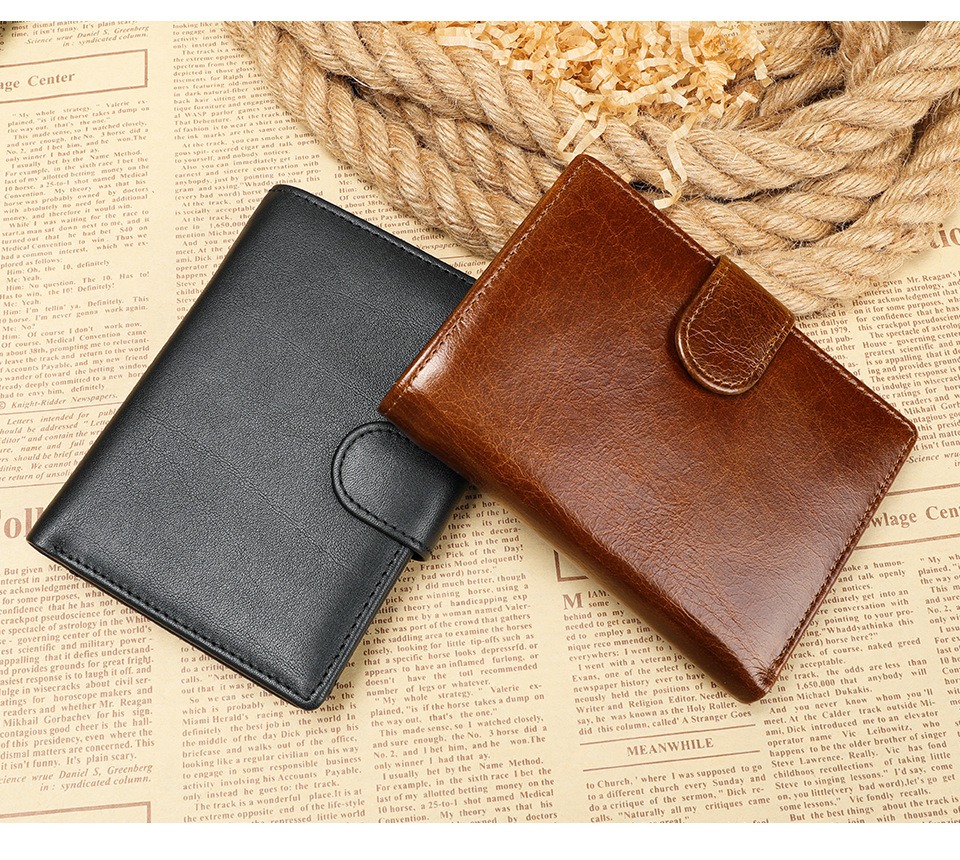 Men's Daily Life Genuine Leather Bifold Wallet with 13 Credit Card Holders and 3 ID Windows Package Weight 0.12kg