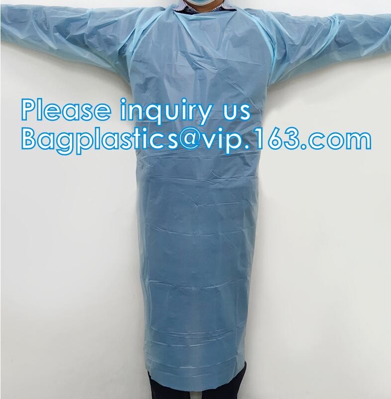 CE FDA factory waterproof isolation gown disposable pe/cpe surgical blue plastic isolation gown Gowns with Elastic Cuff