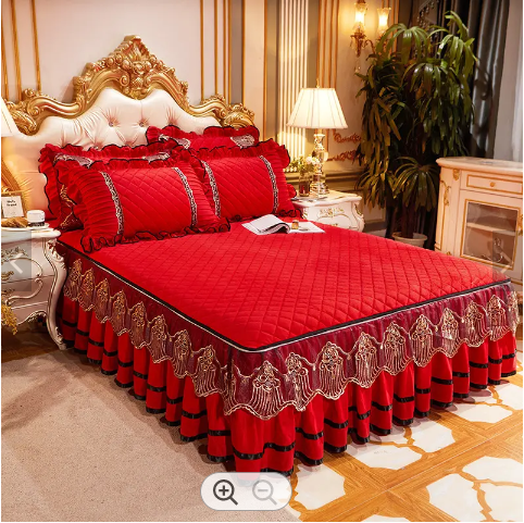 Sanding European Winter Bedding Set Embroidery Luxury Sheet Lace Bed Skirt Cover
