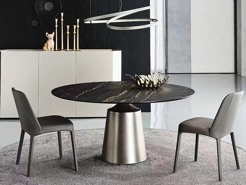Brushed Champagne Base Stainless Steel Marble Dining Table Home Furniture