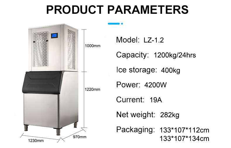 Electric Current 19A 1200kg Daily LZ-1.2 Geneglace Seawater Flake Ice Machine Boat