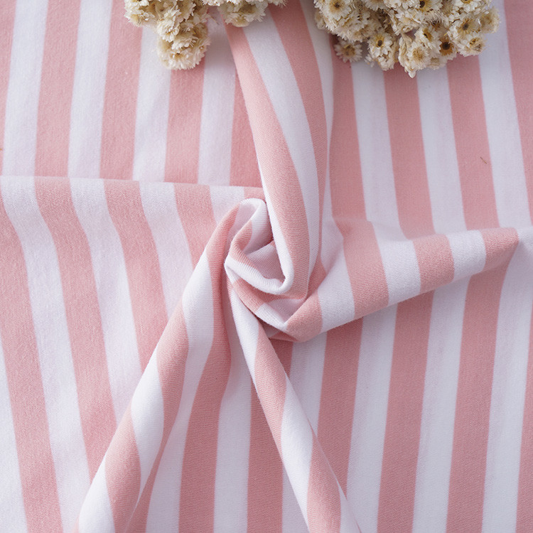Wear Resistant Cotton T Shirt Fabric Lightweight Striped Plain Texture 140g