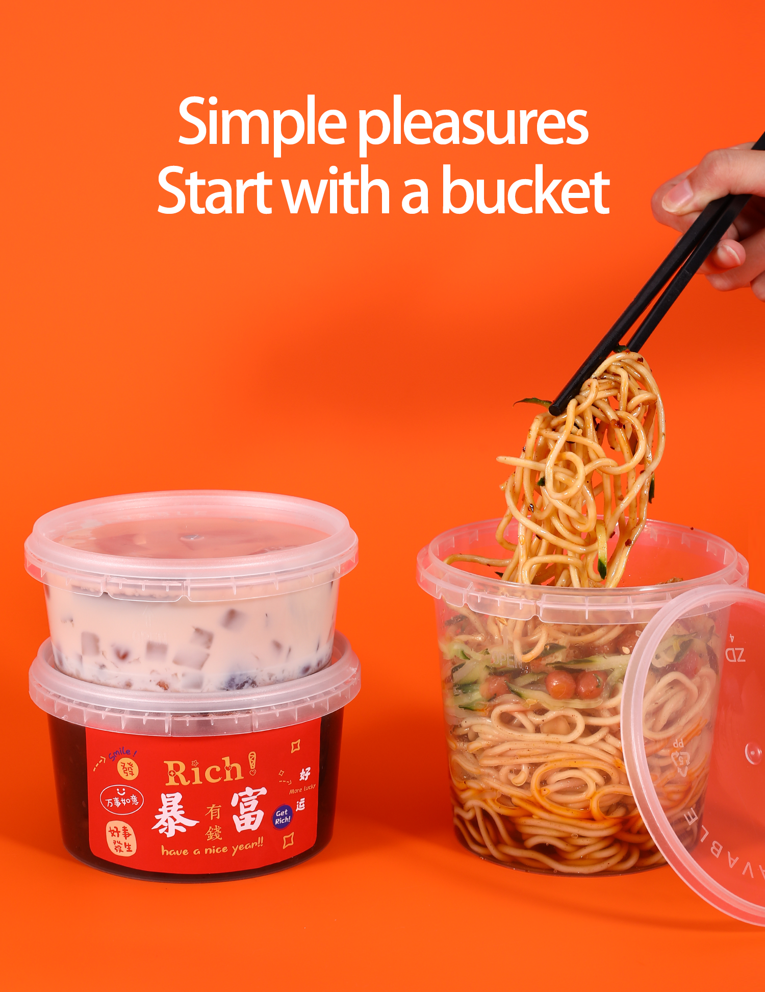 Transparent Round Plastic Food Storage Buckets Capacity 280ml/450ml/650ml Food Grade
