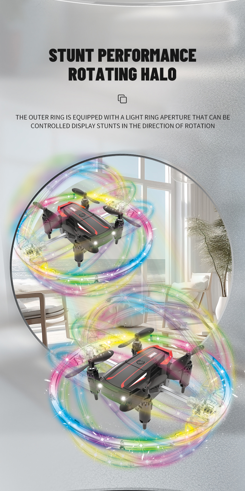Led Stunt Rc Drone Colorful Light Rotation Uav Quadrocopter Remote Control Distance of About 100m Perfect Gift for Kids