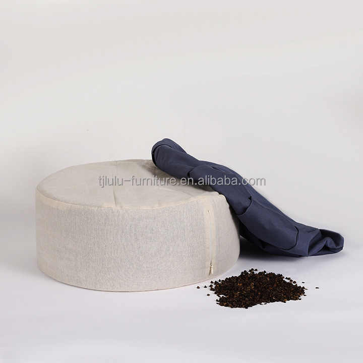 Modern Dark Blue Cotton Canvas Fabric Dining Chair with Bolster Buckwheat Husk and Solid Wood