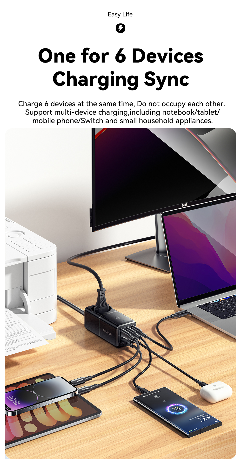 USB A USB C GaN Chargers Power Strip WL-Gan75-EU Series With EU Plug