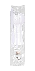 Cutlery Packets with Salt & Pepper in White (250 Count) - Wrapped Cutlery - Plastic Utensils
