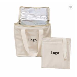 China Eco Insulated Food Bag Cotton Canvas Lunch Cooler Bag for Supermarket wholesale