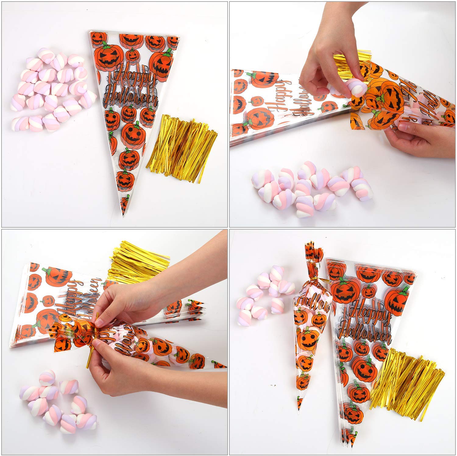 Transparent Cone Shaped Plastic Sweet Bags , Custom Party Candy Bags