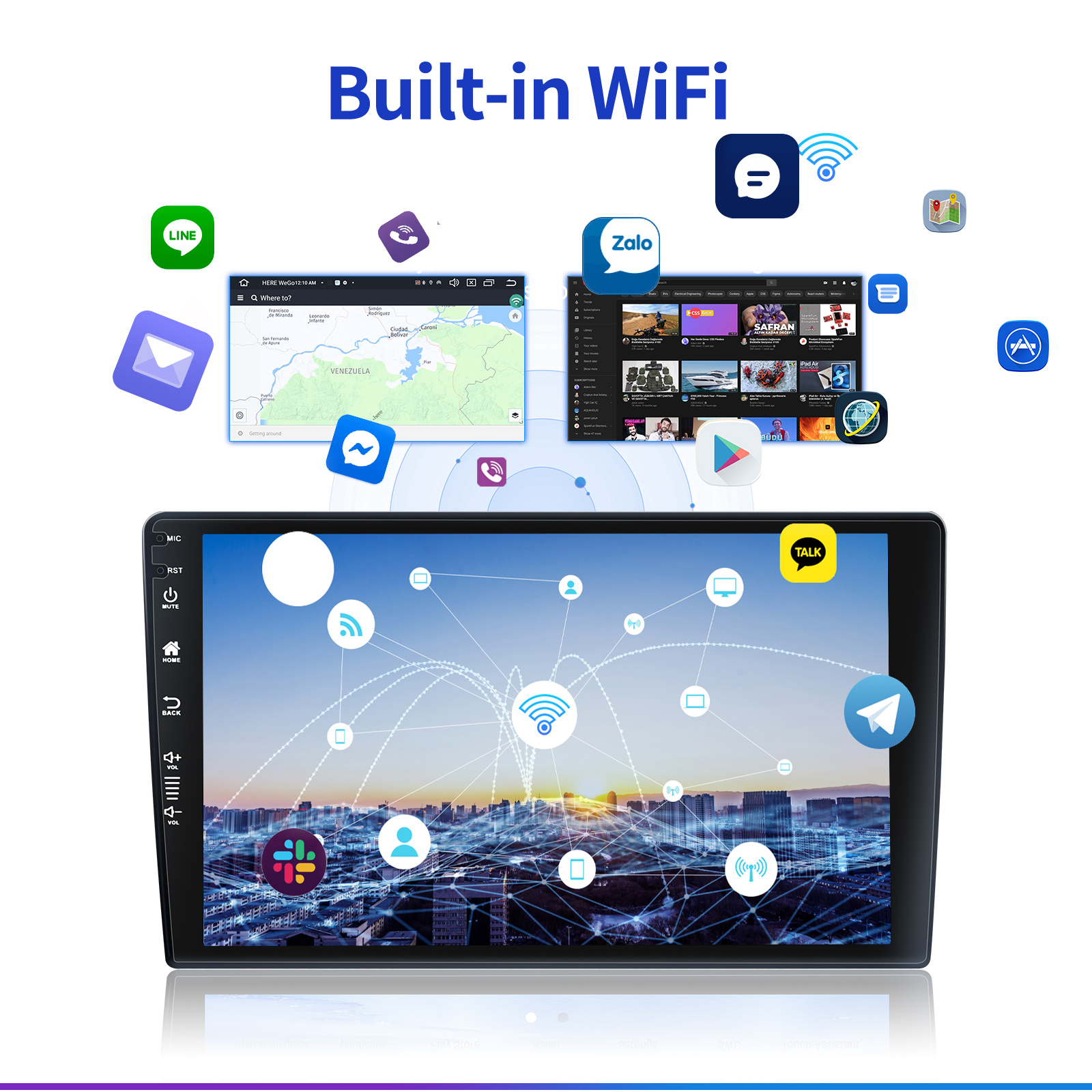Universal Car 9''2Din Android Multimedia Player with Built-in Wireless CarPlay and GPS