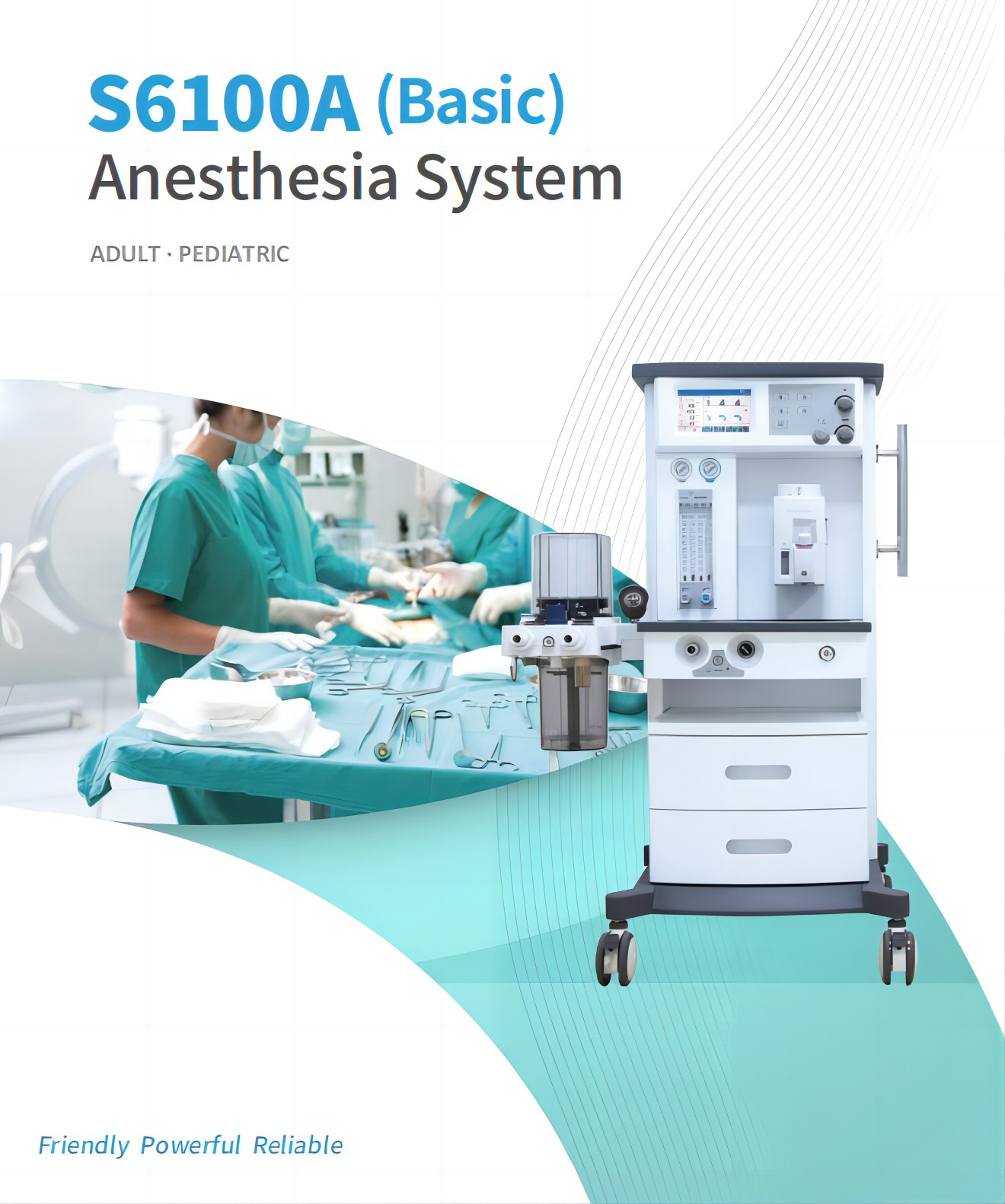 S6100A Basic General Anesthesia Ventilator Machine 7" TFT LCD Screen