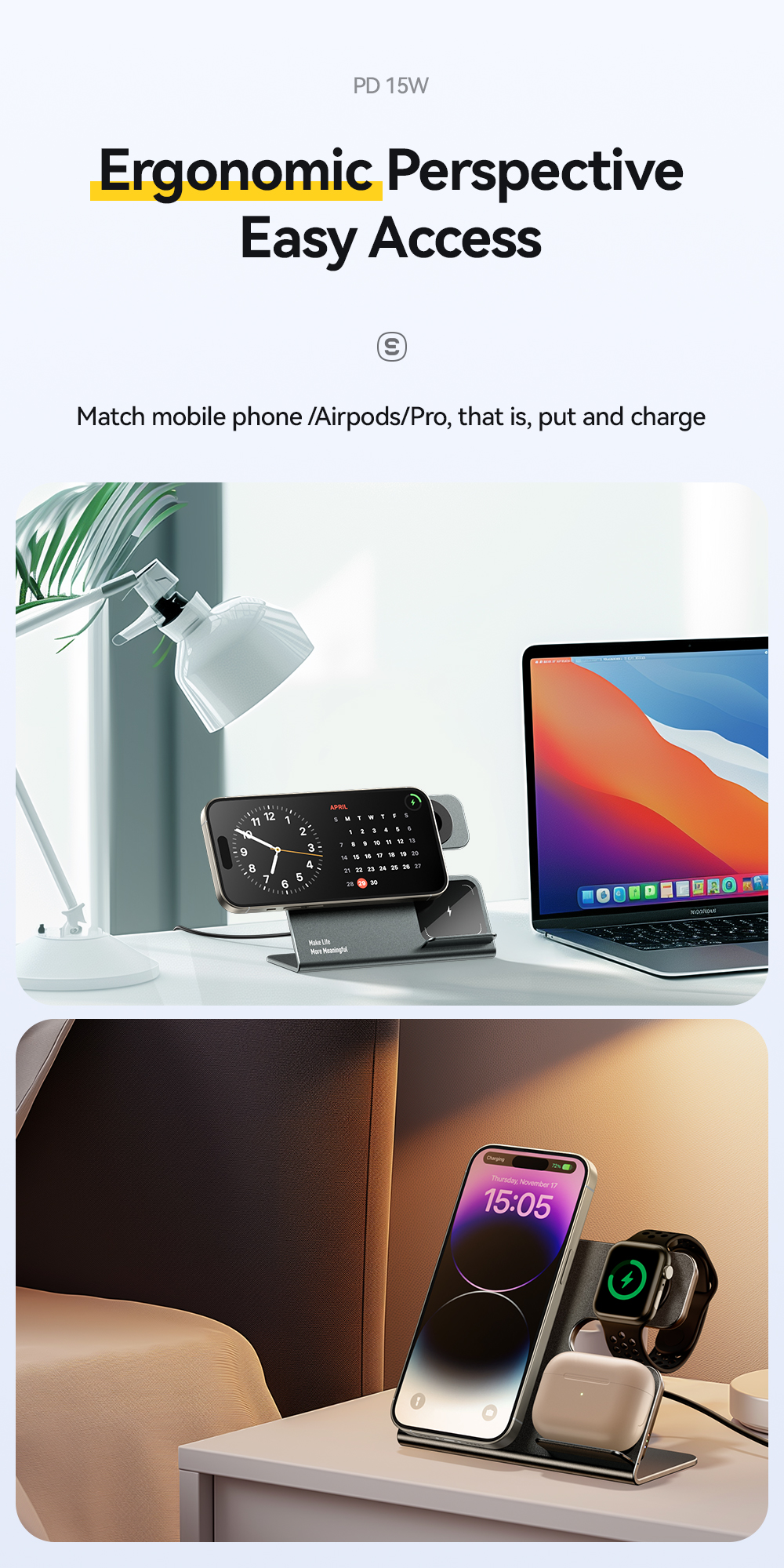OJD-119 Series Fantasy 3 in 1 Wireless Charger PD Phone and Watch Charging Station