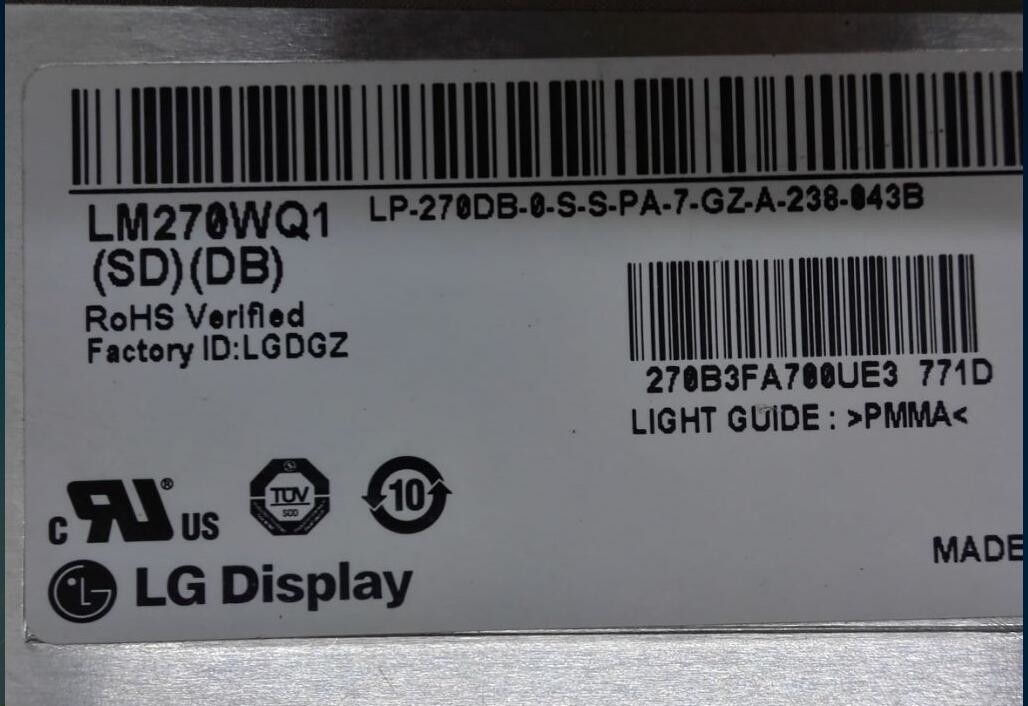 LM270WQ1-SDE3 LG Display 27" 2560(RGB)×1440 420 cd/m² INDUSTRIAL LCD DISPLAY