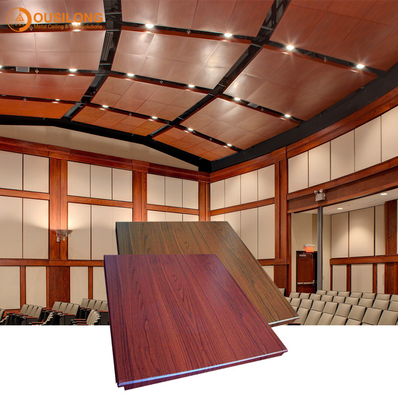 Wooden Drop Down Acoustical Aluminium Ceiling Tiles / Commercial False Metal Ceiling Tengular
