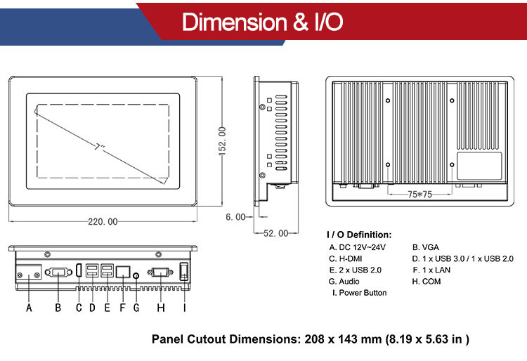 500 Nits PCAP Flat Bezel 7 Inch Panel Pc , Celeron Industrial Touch Screen Computer