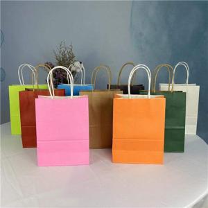 China Grocery White Brown Kraft Paper Gift Bag With Handle wholesale